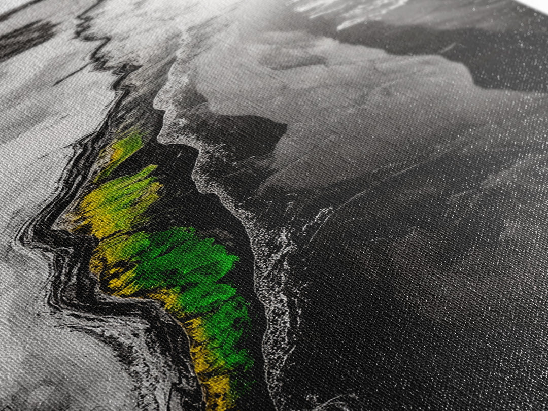 Abstract River, Nature Landscape, Modern Wall Art, Monochrome Print, Green Accents, Contemporary Art, Framed Canvas Print, Office Wall Decor