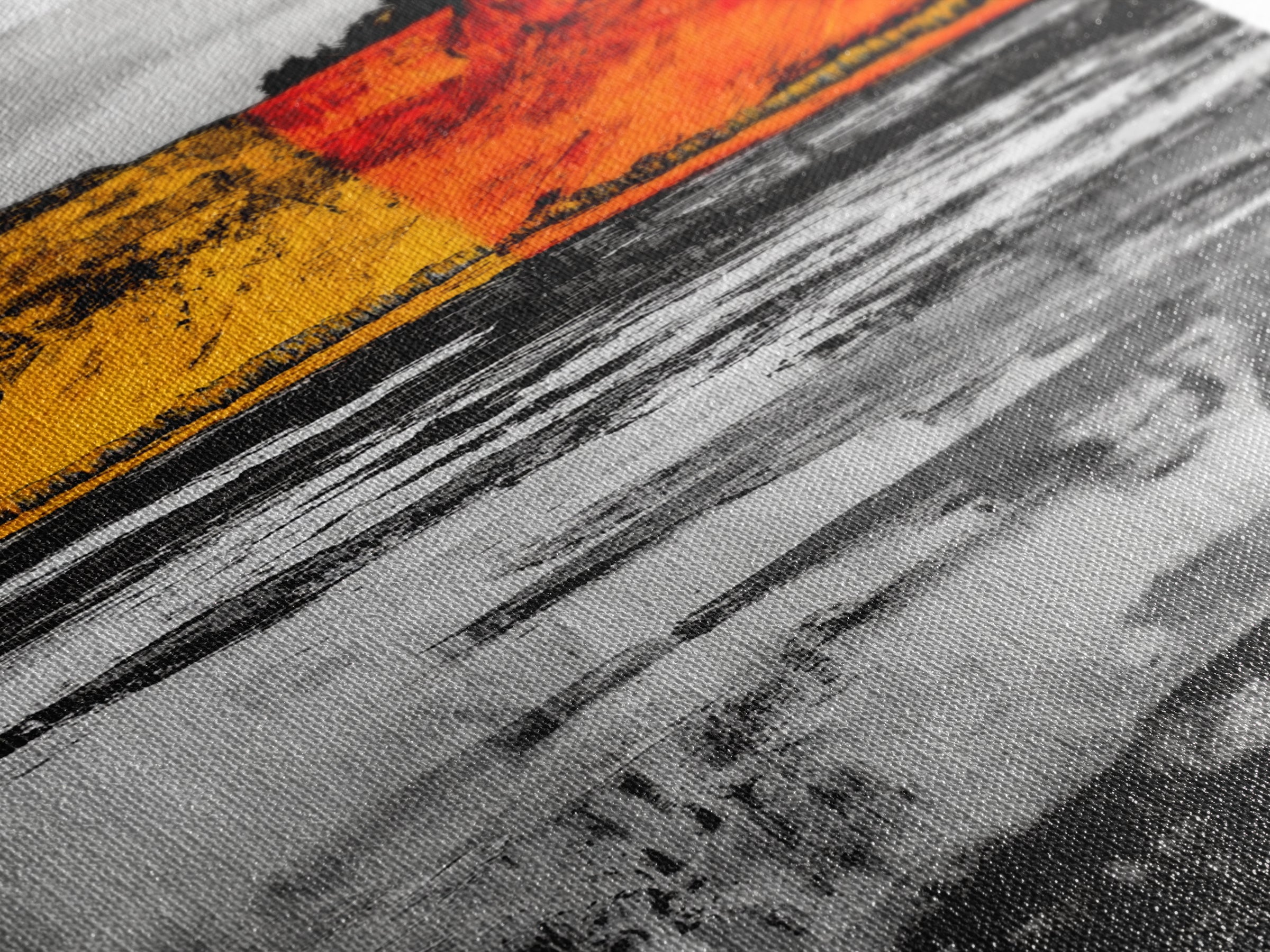 Autumn Cliffs, Seasonal Landscape, Fall Wall Art, Rustic Nature Print, Bold Orange and Yellow, Framed Canvas Print, Living Room Decor