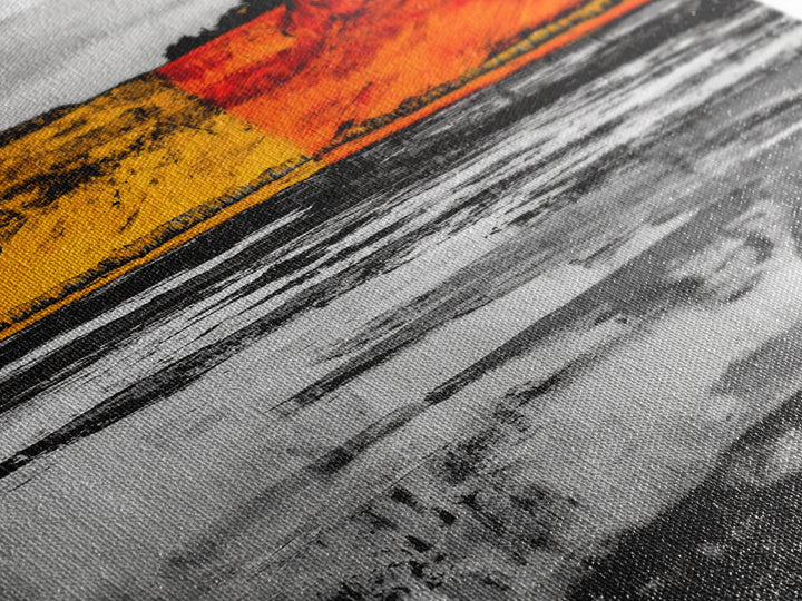 Autumn Cliffs, Seasonal Landscape, Fall Wall Art, Rustic Nature Print, Bold Orange and Yellow, Framed Canvas Print, Living Room Decor