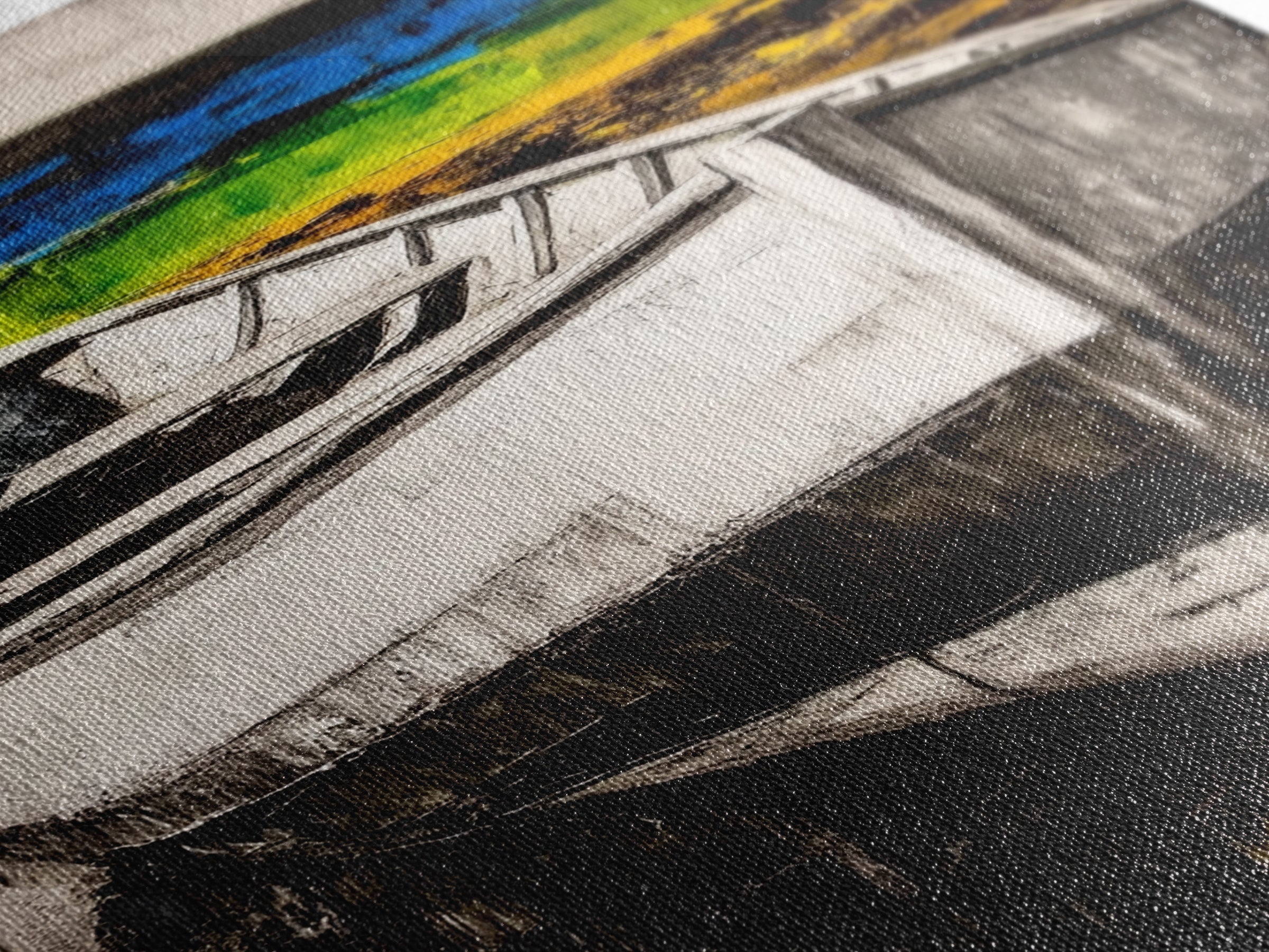 Coastal Rowboat, Black and White Boat Painting, Nautical Seascape Art, Rustic Beach House Decor, Framed Canvas Print, Bedroom Art