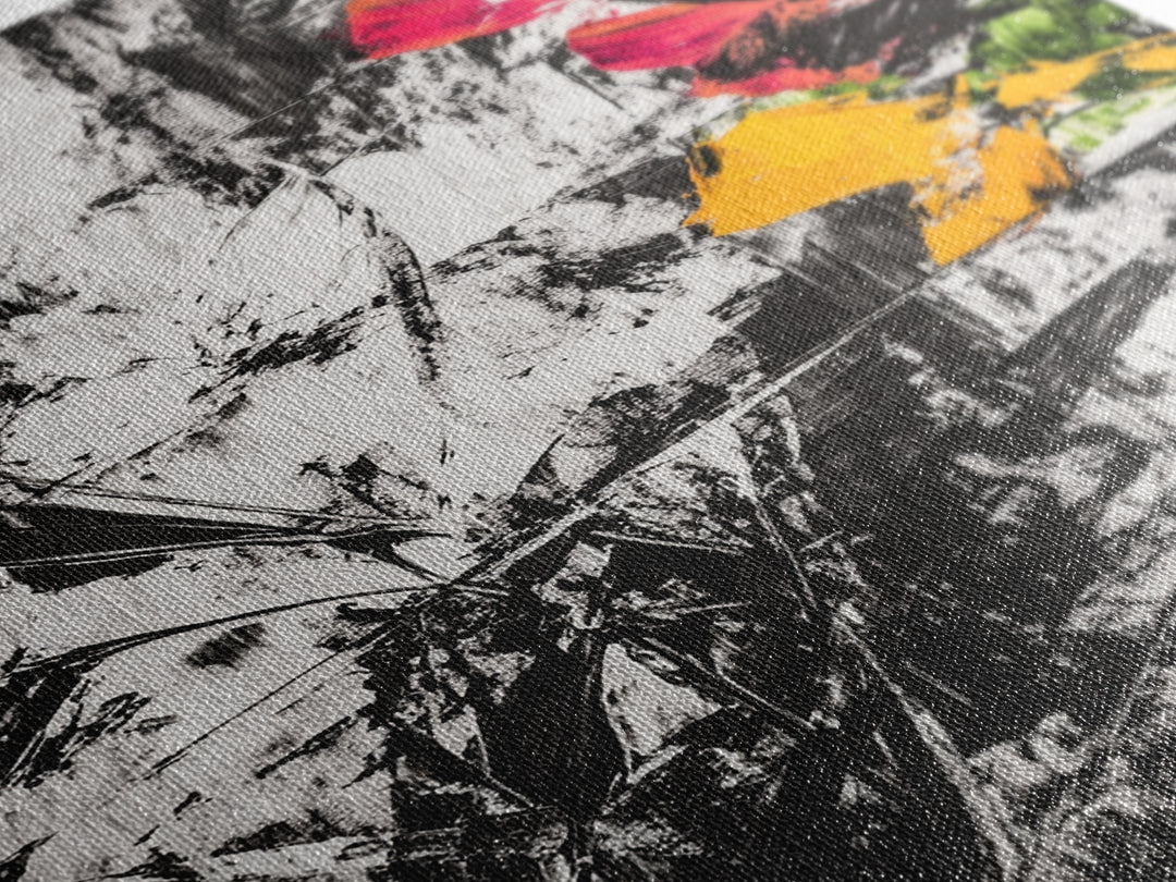 Abstract Flowers, Black and White, Red Floral Art, Bold Wall Decor, Modern Art, Framed Canvas Print, Minimalist Living Room Art