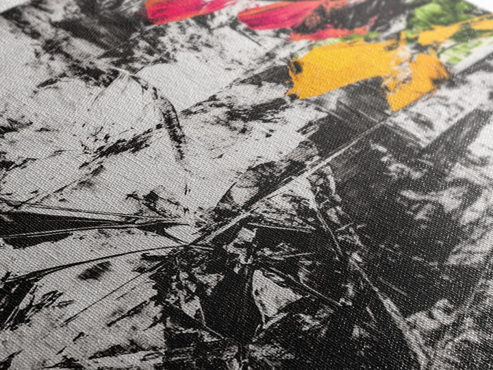 Abstract Flowers, Black and White, Red Floral Art, Bold Wall Decor, Modern Art, Framed Canvas Print, Minimalist Living Room Art