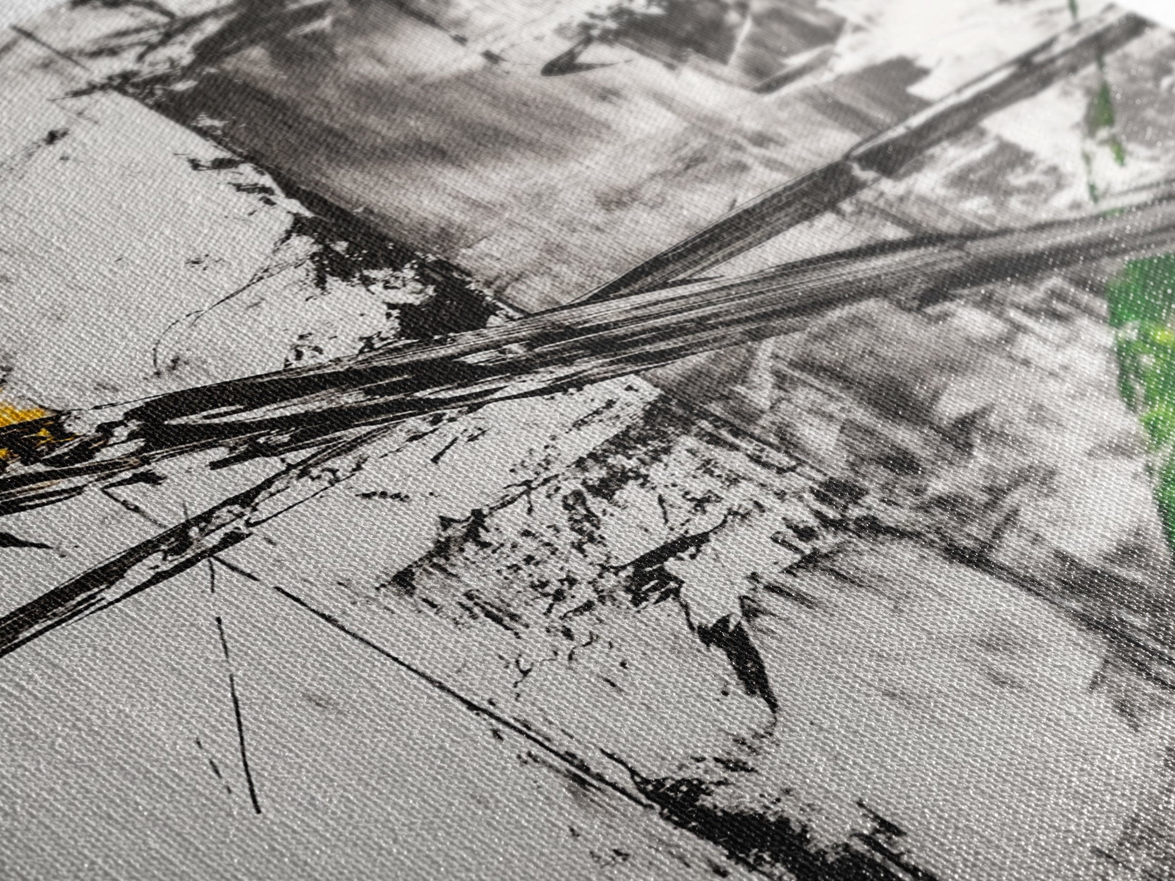 Abstract Expression, Modern Art, Black White Green, Framed Canvas Print, Contemporary Wall Art, Office Decor, Minimalist Painting