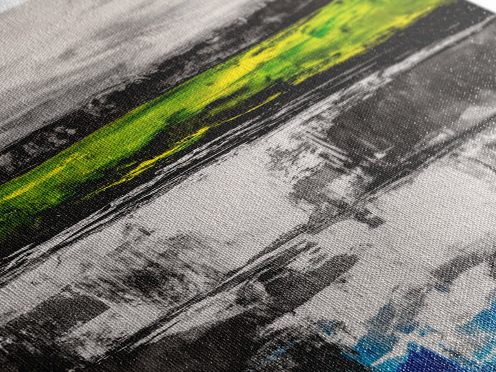 Abstract Landscape, Black White Green, Modern Painting, Framed Canvas Print, Living Room Decor, Minimalist Art, Contemporary Style