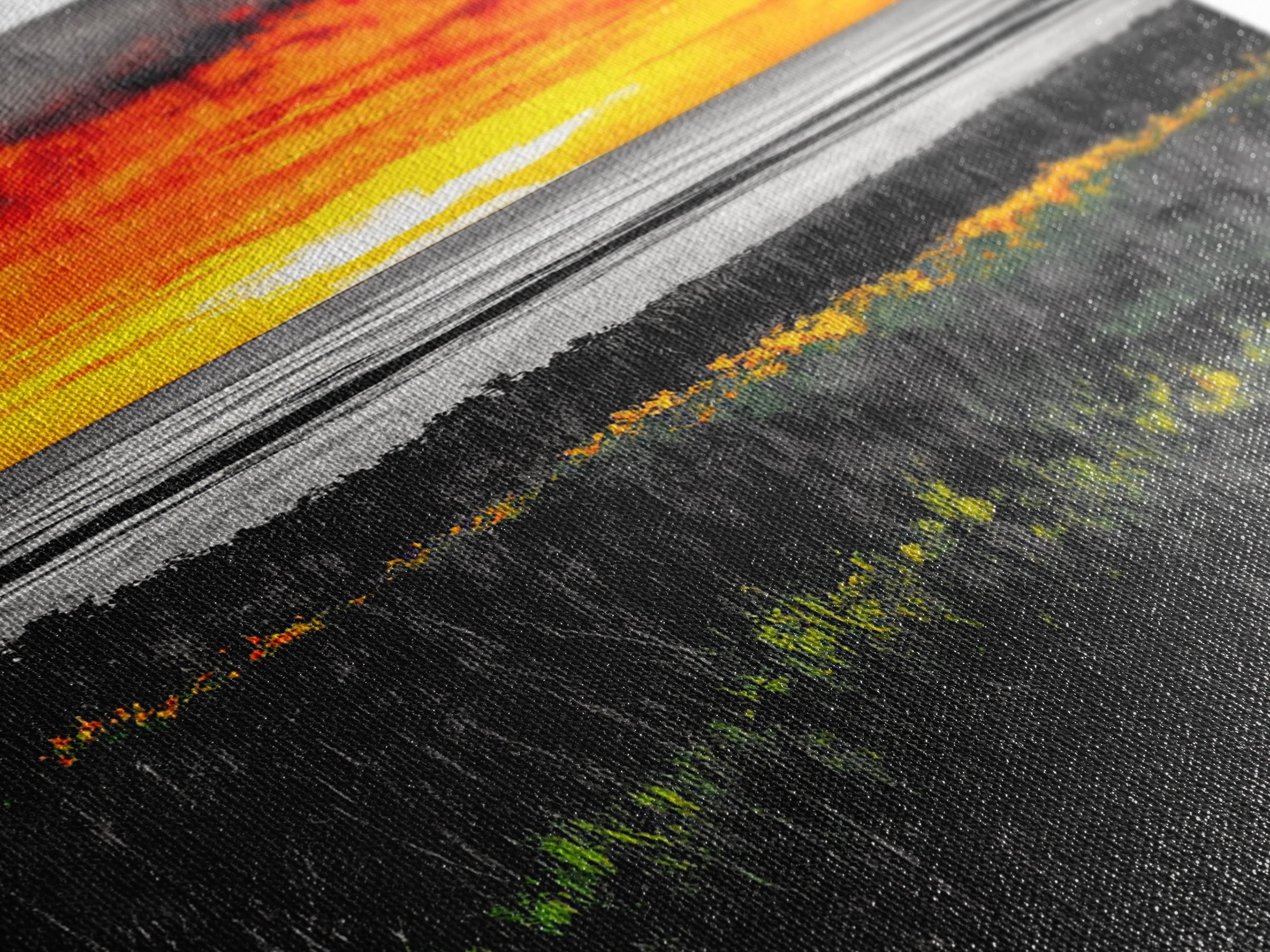 Bold Sunset, Coastal Horizon, Modern Landscape, Framed Canvas Print, Vibrant Seascape Art, Minimalist Beach Decor, Living Room Wall Art