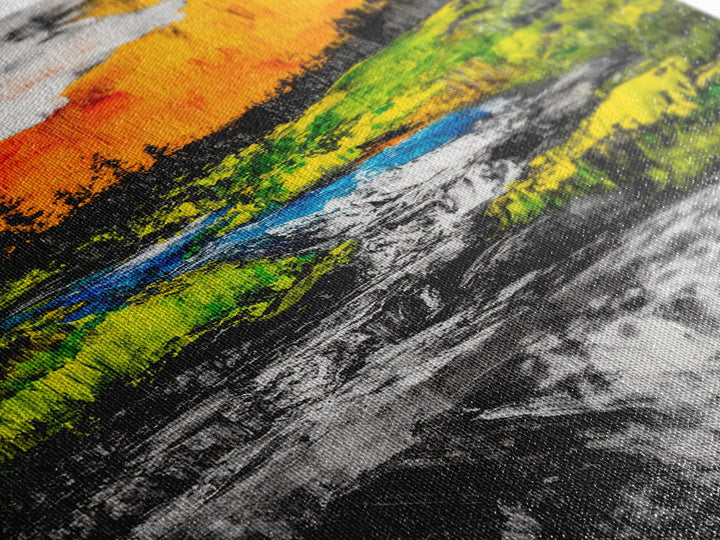 Autumn River, Nature Wall Art, Modern Landscape, Framed Canvas Print, Rustic Home Decor, Office Artwork, Vibrant Sunset Painting