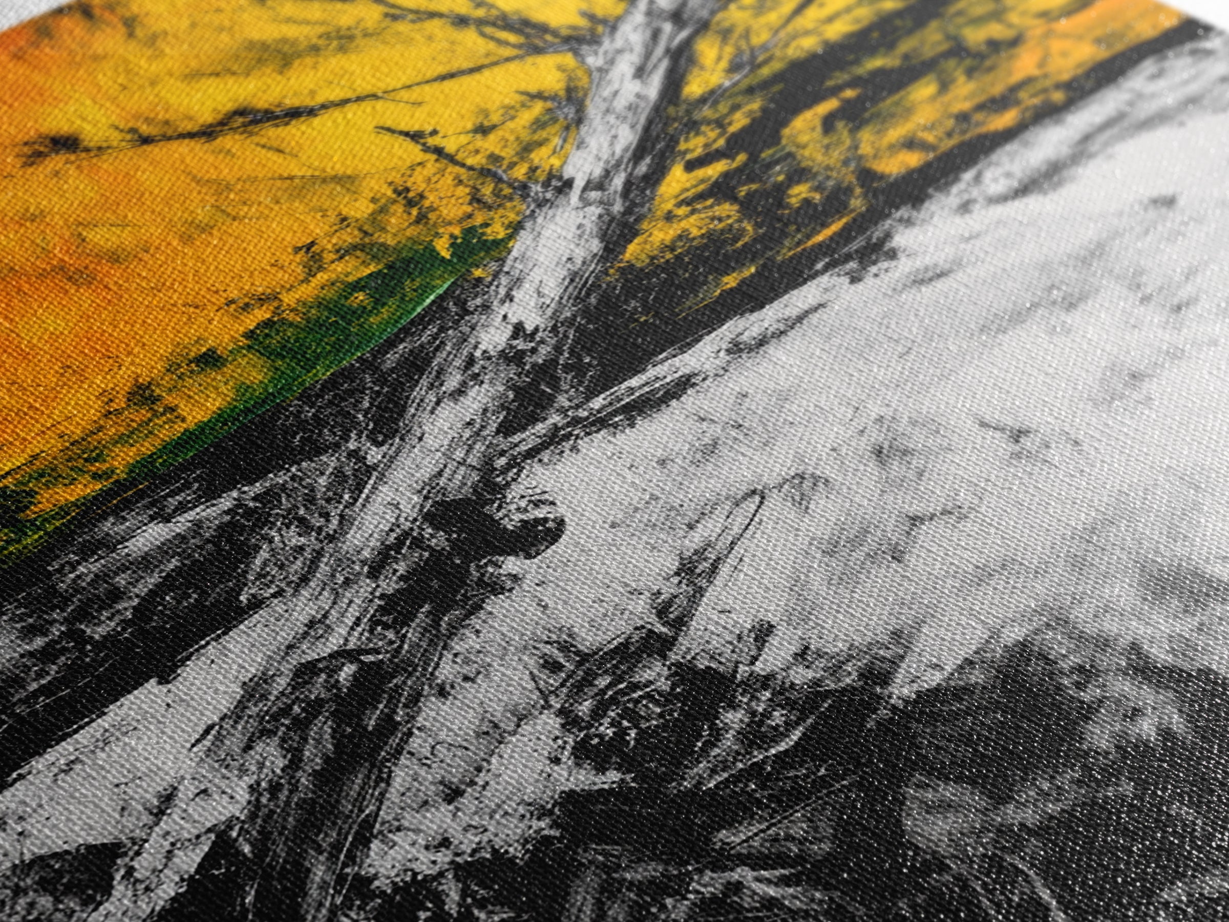 Abstract Tree, Fall Wall Art, Modern Nature Painting, Framed Canvas Print, Rustic Home Decor, Bold Orange Yellow, Unique Artwork