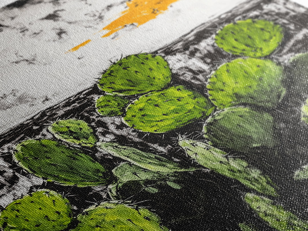 Cactus Art, Desert Scene, Framed Canvas Print, Southwest Wall Art, Boho Home Decor, Minimalist Nature Art, Living Room Statement Piece