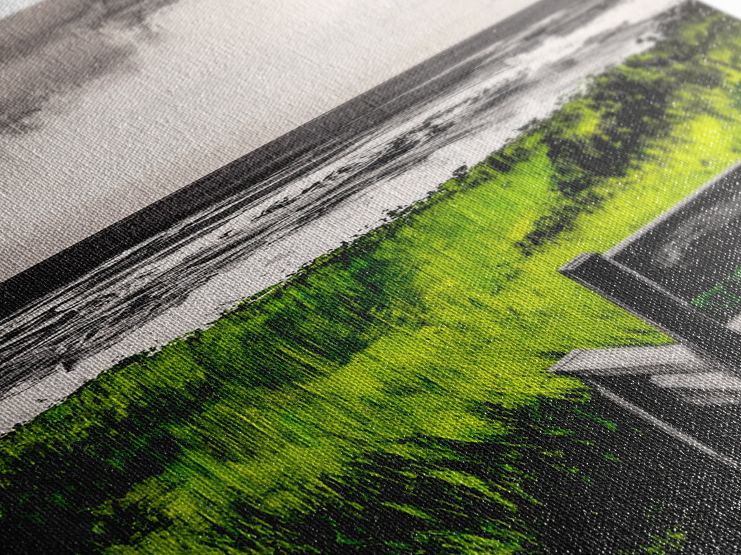 Beach View, Green Grass Landscape, Peaceful Coastal Decor, Seaside Retreat Art, Contemporary Wall Art, Framed Canvas Print