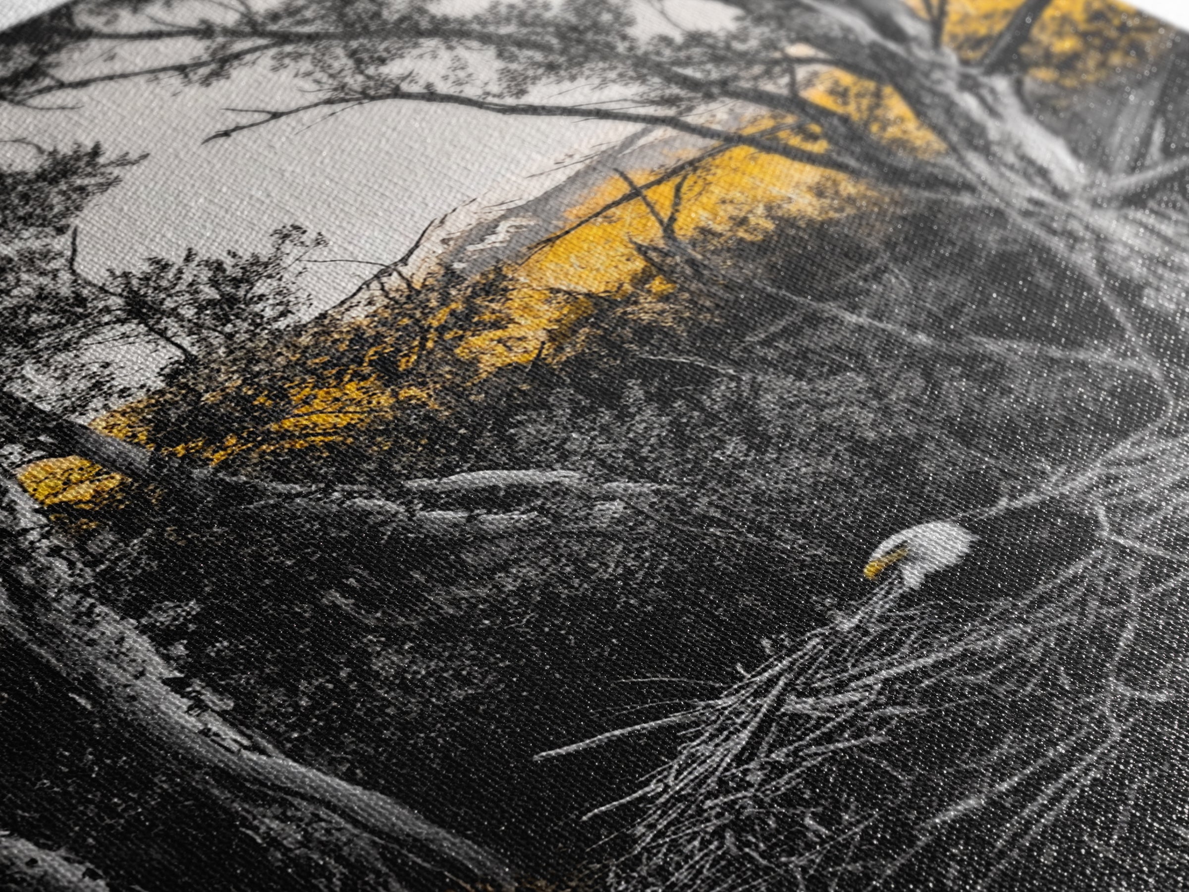 Bald Eagle Nest Art, Black White Forest, Yellow Fall Trees, Wildlife Nature Decor, Rustic Lodge Wall Art, Living Room Art, Canvas Print