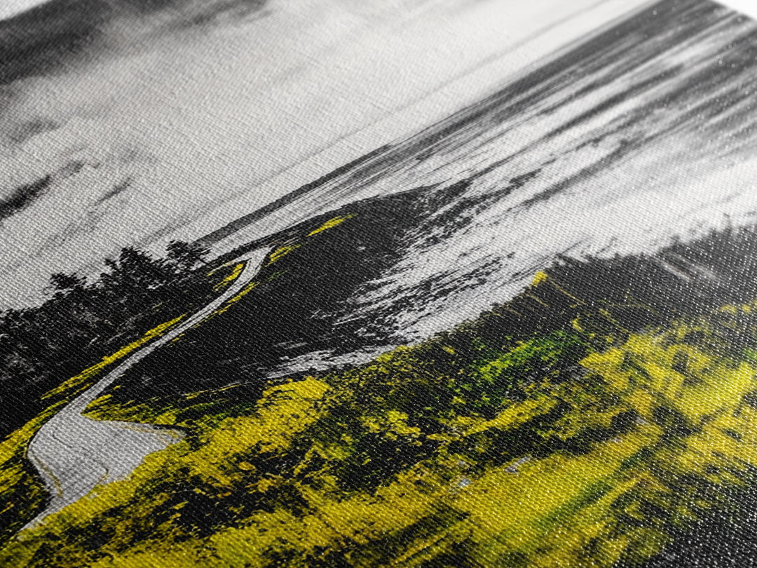 Coastal Road, Ocean View, Yellow Grass, Canvas Print, Scenic Landscape, Rustic Wall Art, Beach House Decor, Nature Painting