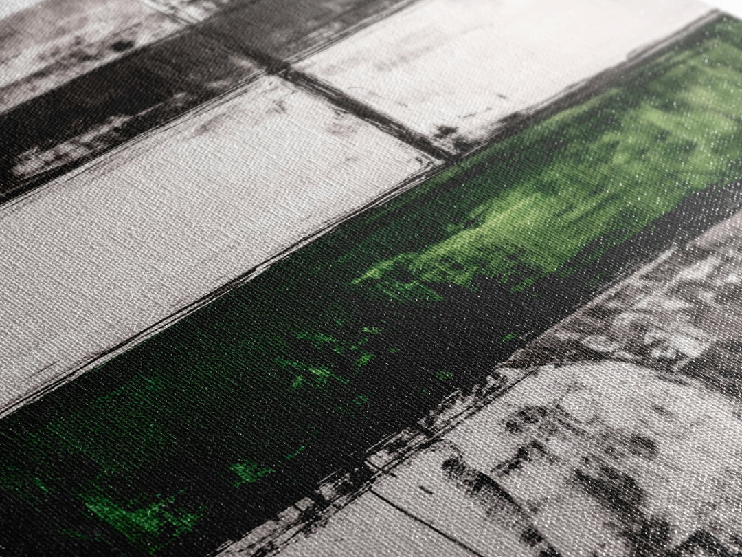 Abstract Art, Black White Green, Modern Wall Decor, Industrial Office Art, Geometric Painting, Contemporary Home Decor, Framed Canvas Print