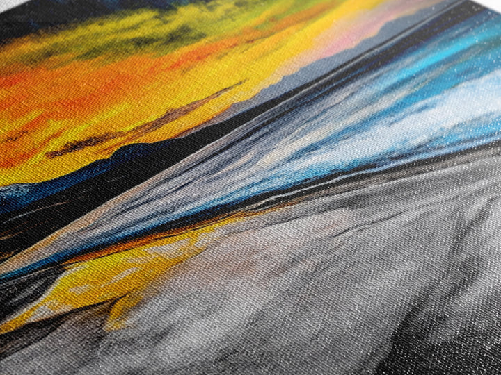 Dramatic Beach Sunset, Golden Coastal Painting, Moody Ocean Wall Art, Vibrant Seascape Print, Tropical Home Decor, Framed Canvas Print