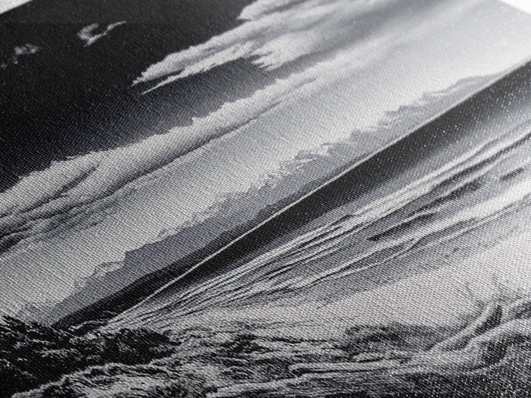 Black and White Beach, Coastal Wall Art, Modern Seascape, Minimalist Art, Monochrome Print, Framed Canvas Print, Bedroom Decor