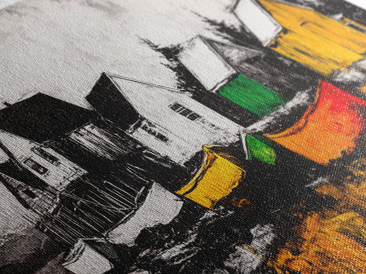 Coastal Village, Nautical Wall Art, Boat Painting, Framed Canvas Print, Beach House Decor, Seaside Landscape, Maritime Theme