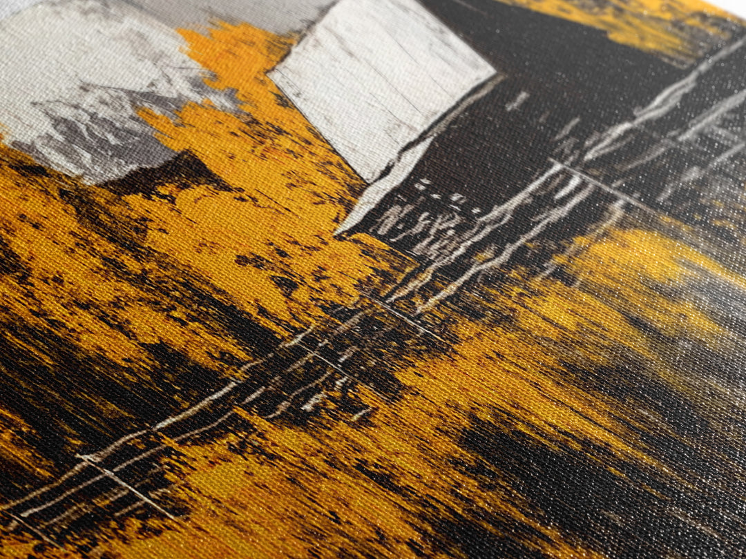 Rustic Cabin, Autumn Mountain Art, Western Wall Decor, Farmhouse Art, Fall Home Decor, Framed Canvas Print, Living Room Wall Art