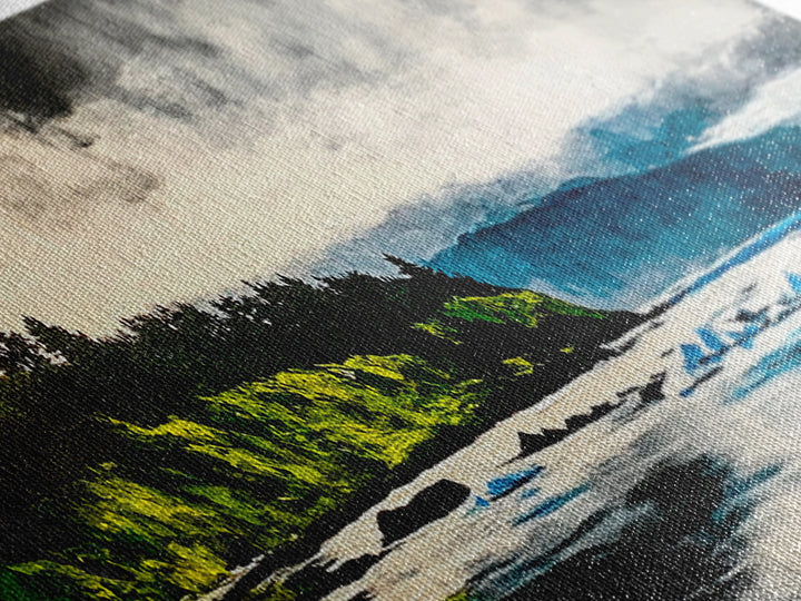 Coastal Wilderness, Green Cliffs and Water, Framed Canvas Print, Modern Nature Art, Living Room Wall Art, Bold Landscape Painting, Serene Decor