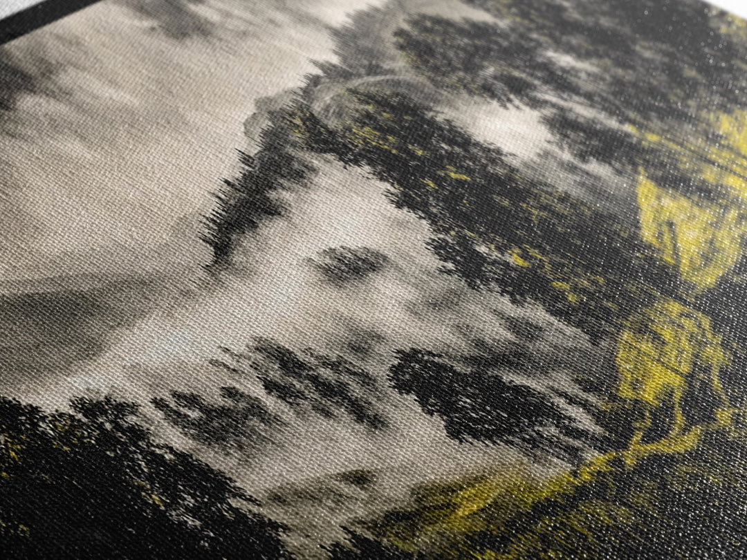 Rolling Hills, Misty Landscape, Moody Mountain Art, Nature Inspired Decor, Framed Canvas Print, Living Room Wall Art, Dramatic Foggy Scene