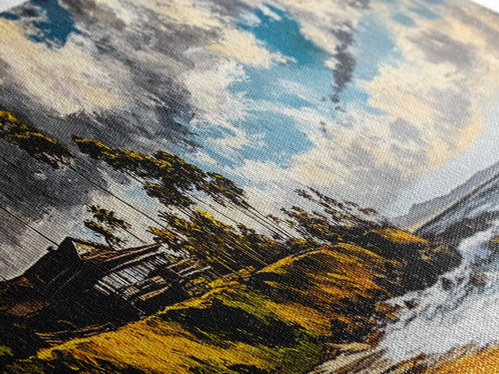 Beach Escape, Cliffside Home, Coastal Scene, Canvas Print, Ocean Landscape, Beach House Art, Nautical Decor, Living Room Artwork