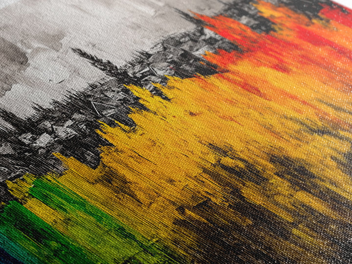 Autumn Trees, Village Scene, Vibrant Fall Decor, Warm Seasonal Print, Nature Inspired Artwork, Living Room Wall Art, Framed Canvas Print