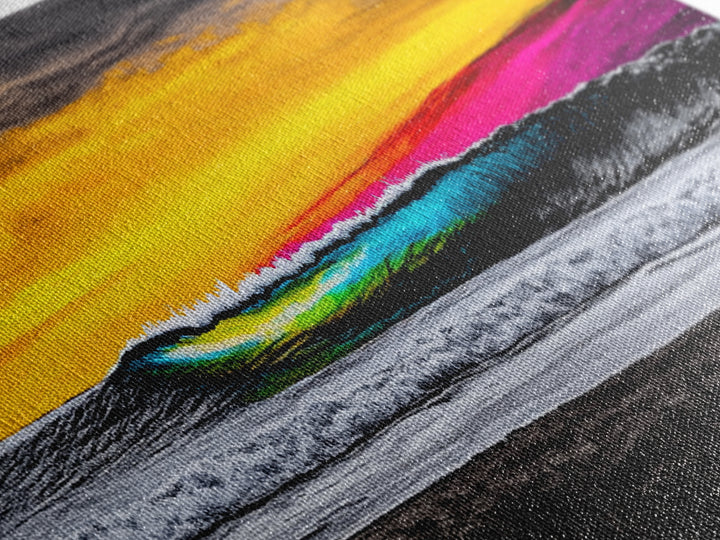 Ocean Wave, Sunset Beach Art, Vibrant Seascape, Coastal Decor, Surfer Gift, Blue and Yellow, Modern Wall Art, Canvas Print