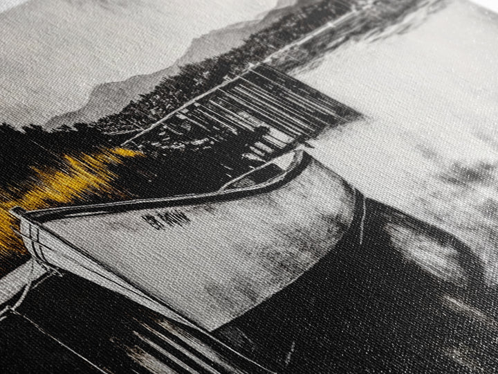 Rustic Boat, Black and White, Nautical Wall Art, Coastal Home Decor, Lake House Art, Large Wall Art, Framed Canvas Print, Living Room Art