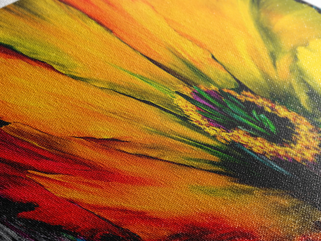 Abstract Flower, Bold Colors, Floral Wall Art, Vibrant Home Decor, Modern Impressionism, Fall Decor, Framed Canvas Print, Bedroom Wall Art