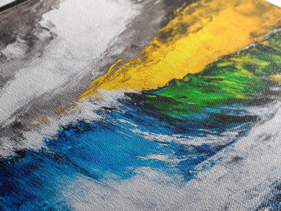 Blue, Green, Wave, Framed Canvas Print, Ocean Wall Art, Surfer Gift, Coastal Living Decor, Modern Abstract Seascape, Minimalist Art Piece