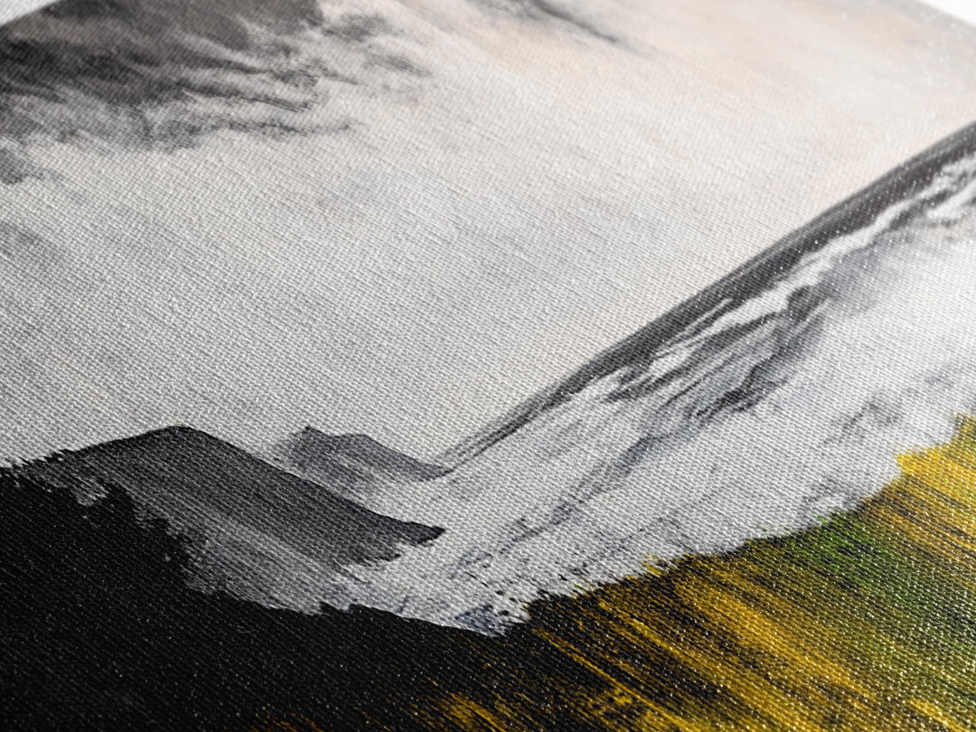 Cliffside View, Misty Ocean, Yellow Grass, Canvas Print, Coastal Landscape, Fall Wall Art, Nature Painting, Living Room Home Decor