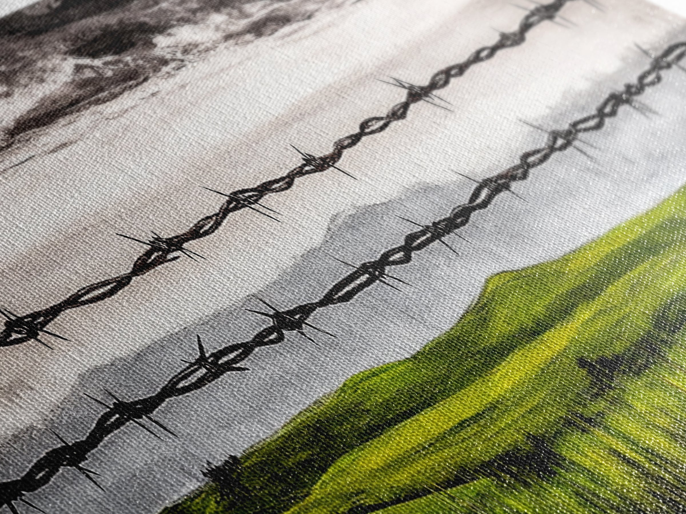 Barbed Wire Art, Rural Landscape Print, Farmhouse Wall Decor, Countryside Canvas Print, Rustic Living Room Art, Framed Canvas Print