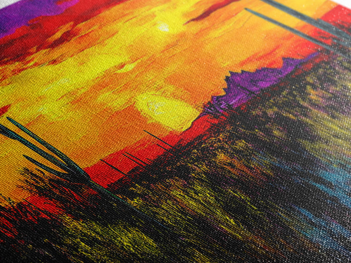 Desert Sunset Art, Vibrant Cactus Painting, Warm Boho Landscape, Southwestern Wall Decor, Bold Nature Print, Framed Canvas Print