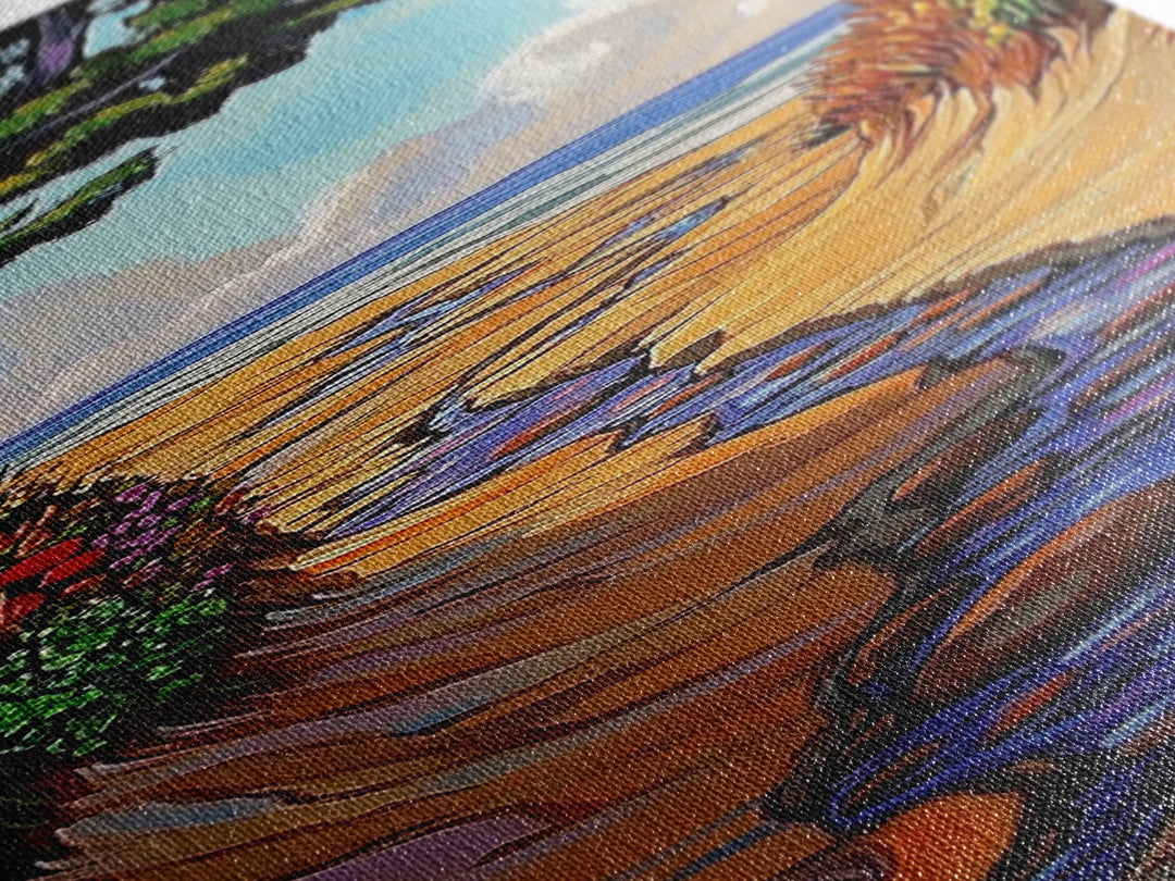 Beach Stream, Trees Coastal, Serene golden shore view Canvas Print, nature landscape art, beach house wall decor, nature decor