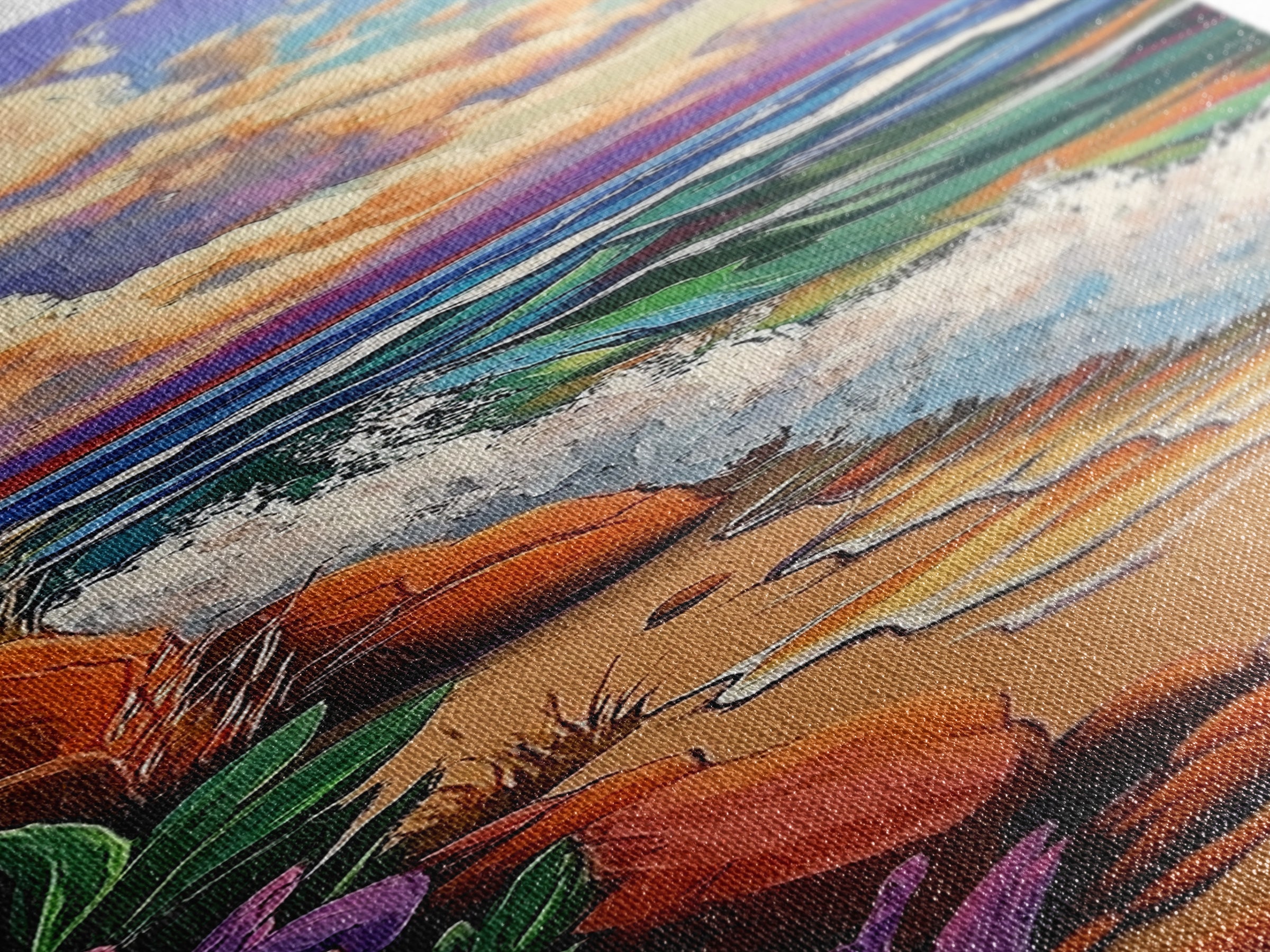 Coastal Flowers, Waves Sunset, Framed Canvas Print, Beach Art, Seaside Wall Decor, Tropical Artwork, Living Room Coastal Decor, Ocean Art