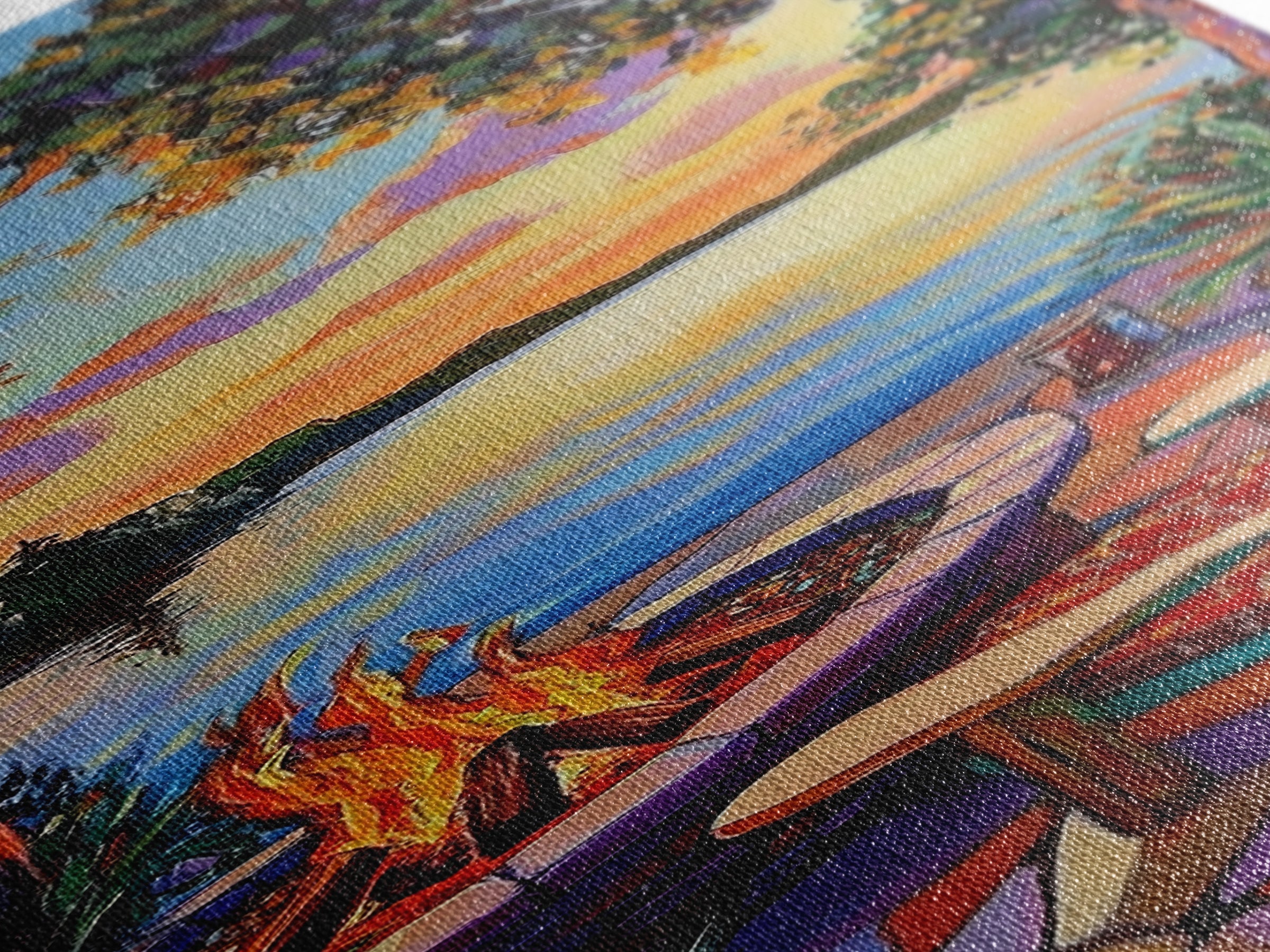 Campfire, Sunset, Retreat, Outdoors, Framed Canvas Print, Cozy Patio Wall Art, Autumn Landscape Decor, Rustic Cabin Vibes, Warm Living Room Art