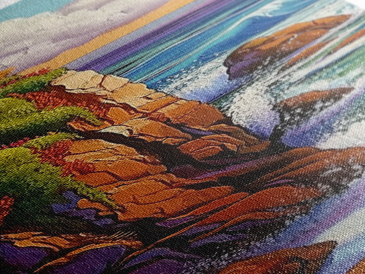 Cliff, Ocean, Waves, Nature, Framed Canvas Print of dramatic coastal waves, serene beach art, bathroom wall decor, ocean lover gift