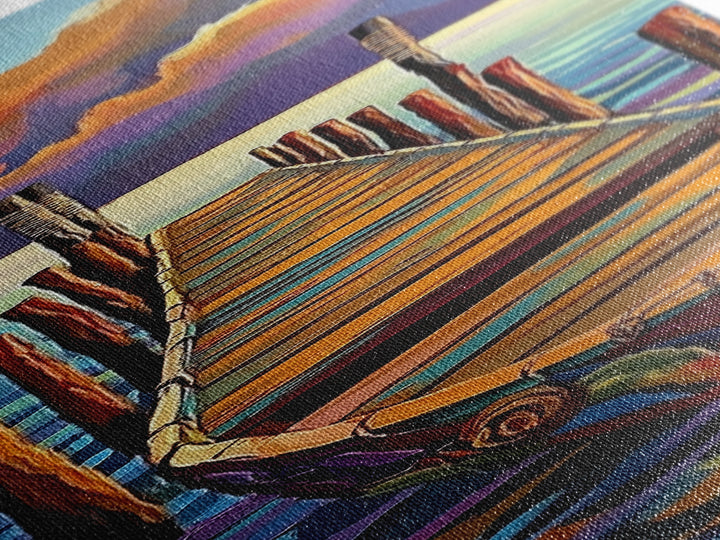 Boat, Dock, Sunset, Water, Canvas Print, Serene Nautical Wall Art, Lakehouse Decor, Minimalist Ocean Landscape, Peaceful Seascape