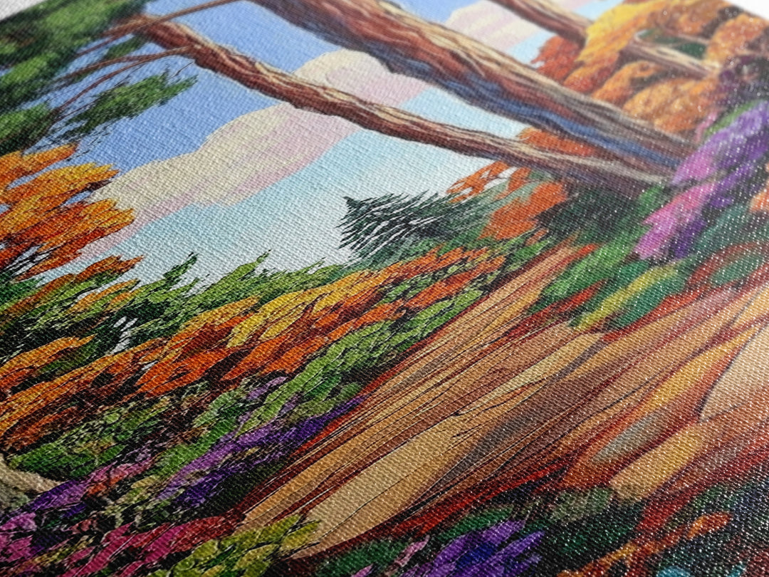 Autumn, Pathway, Forest, Trees, Framed Canvas Print, Fall foliage art in impressionist style, perfect Entryway Wall Art or Seasonal Home Decor