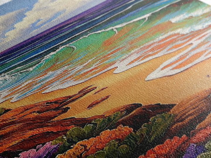 Coastal Waves, Beach Shoreline, Ocean Nature Art, Bright Summer Seascape, Nautical Bathroom Decor, Canvas Print