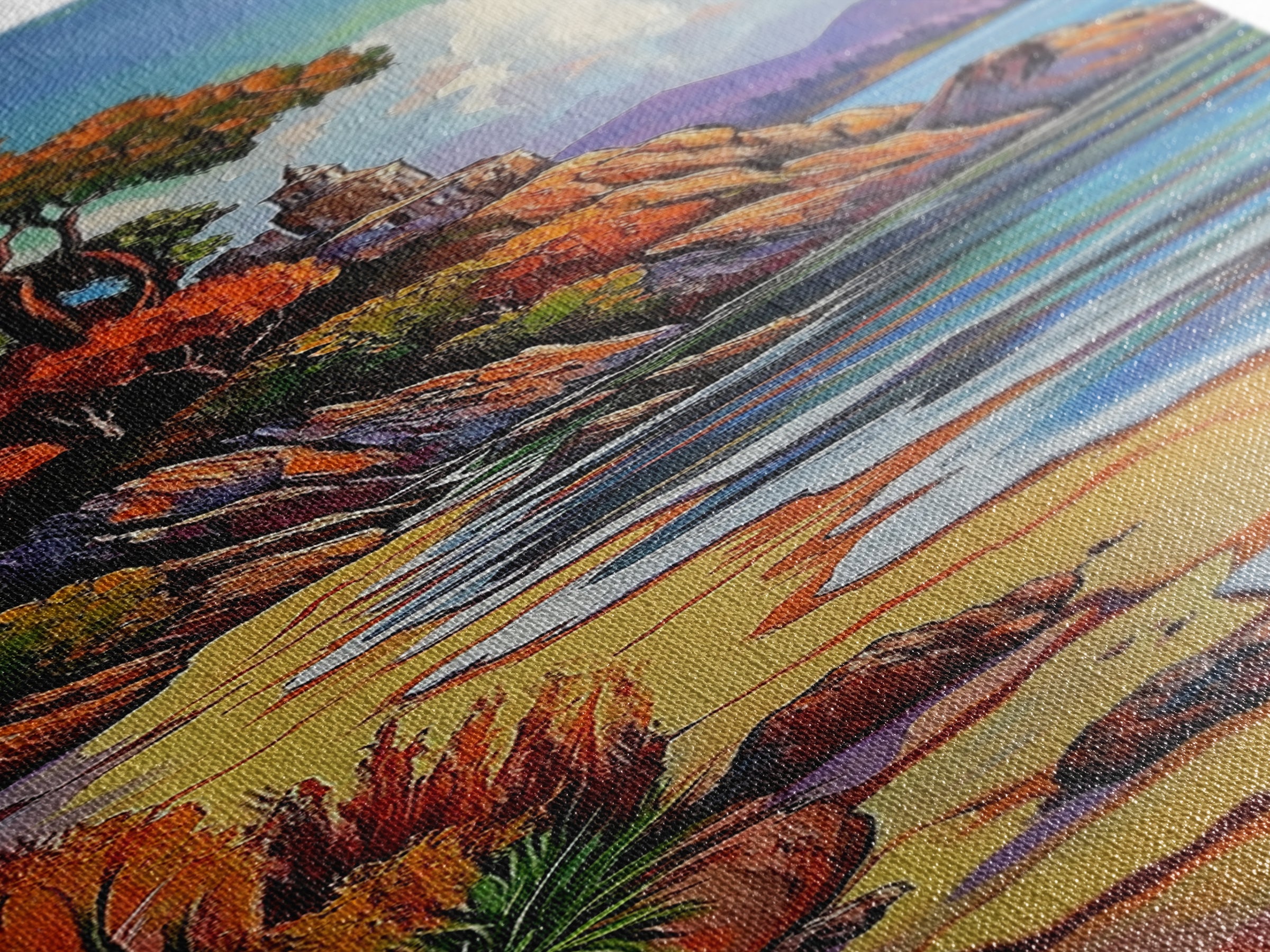 Autumn Lighthouse, Coast, Beach Sunset Landscape Framed Canvas Print, Coastal Wall Decor, Fall Living Room Art, Vibrant Nature Artwork