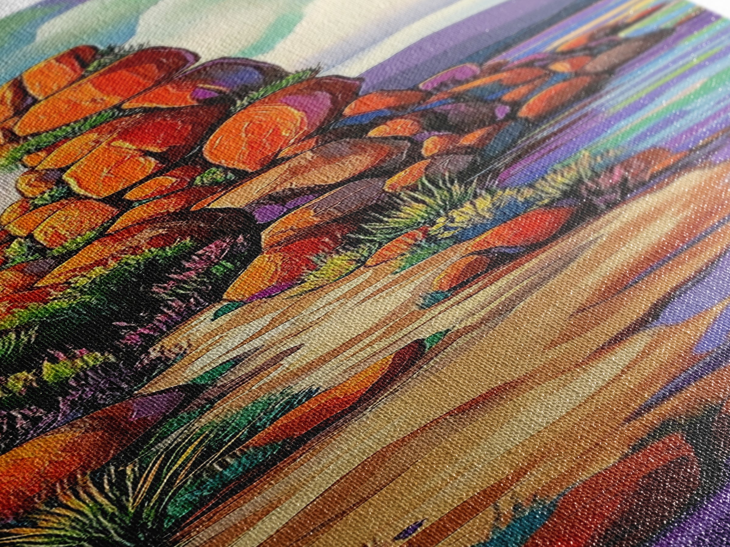 Desert Trail, Rocks, Nature, Framed Canvas Print, Desert path painting, wild rocky trail artwork, hallway decor, southwestern rustic style