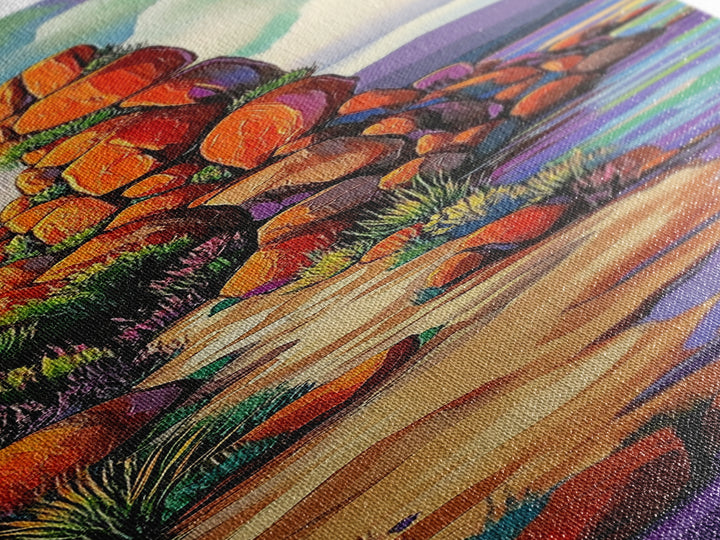 Desert Trail, Rocks, Nature, Framed Canvas Print, Desert path painting, wild rocky trail artwork, hallway decor, southwestern rustic style