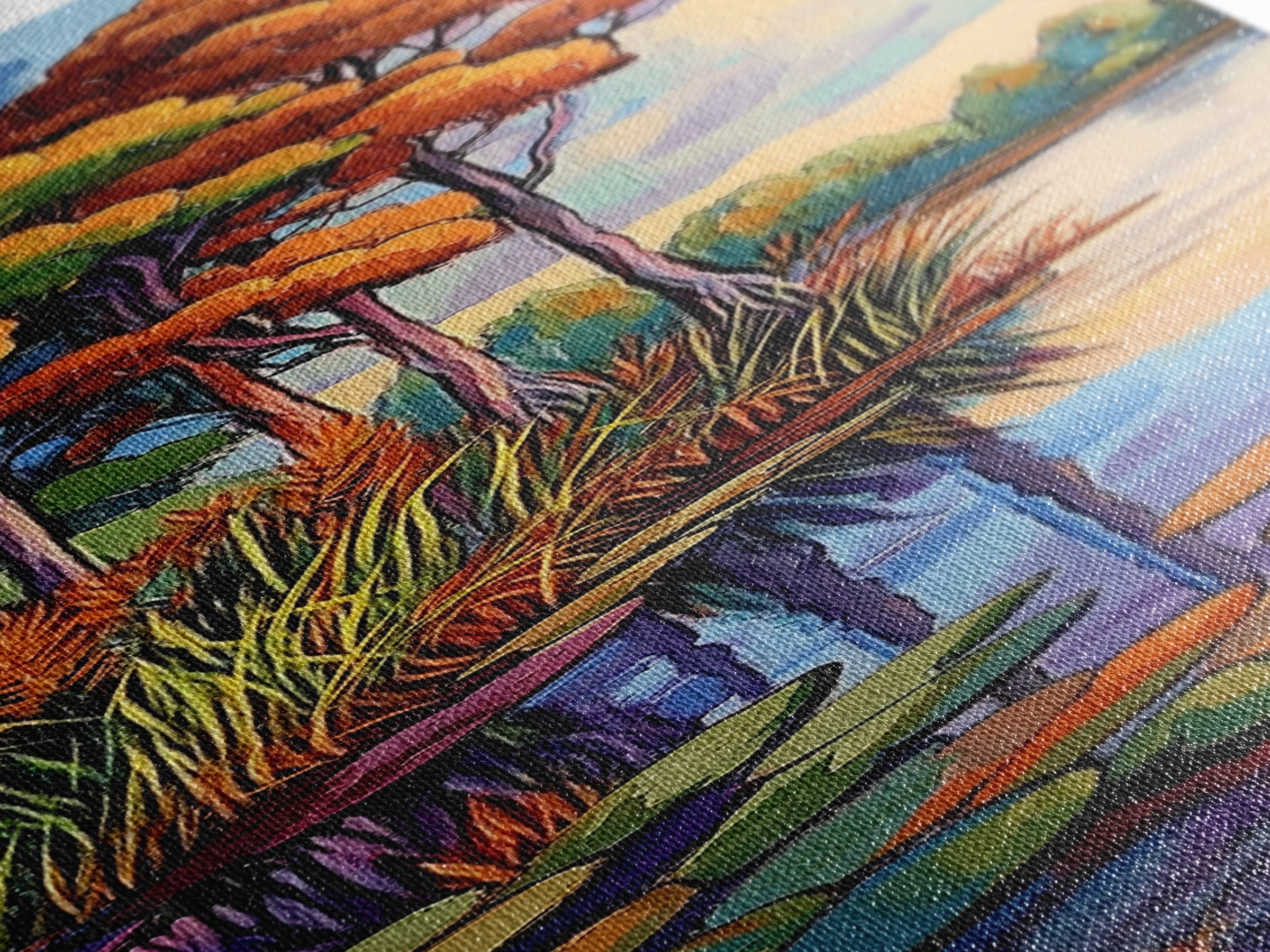 Autumn Trees, Pond, Framed Canvas Print, Fall Landscape Wall Art, Rustic Home Decor, Nature Lover Gift, Living Room Woodland Scene