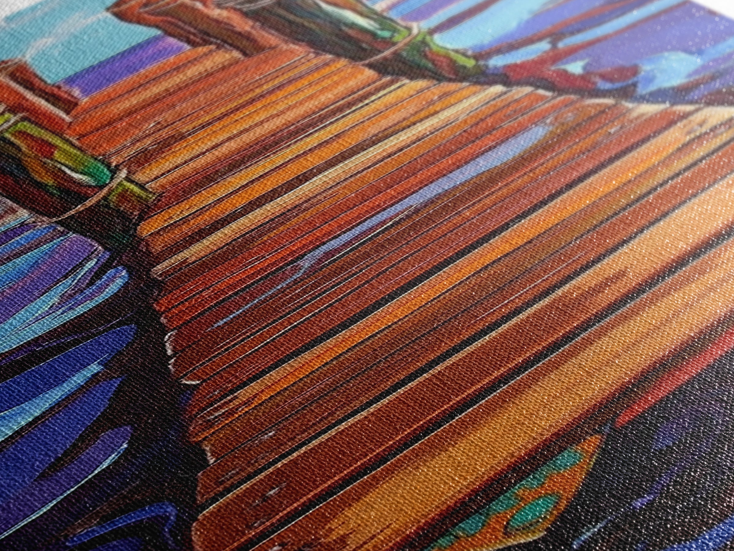 Dock Ocean, Pier, Framed Canvas Print, Seaside Wall Art, Nautical Coastal Decor, Whimsical Ocean Painting, Beach House Style