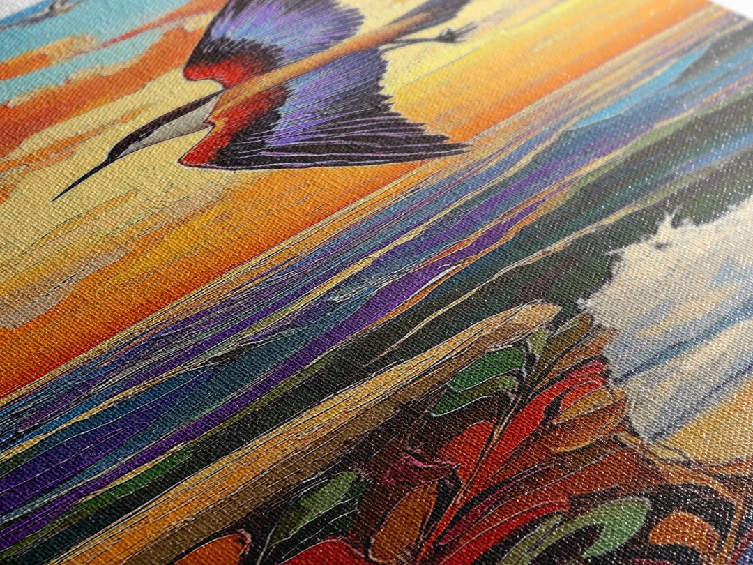 Bird Ocean, Flight, Canvas Print, Coastal Wildlife Wall Art, Nature Inspired Decor, Sunset Seascape, Beach House Accent Piece