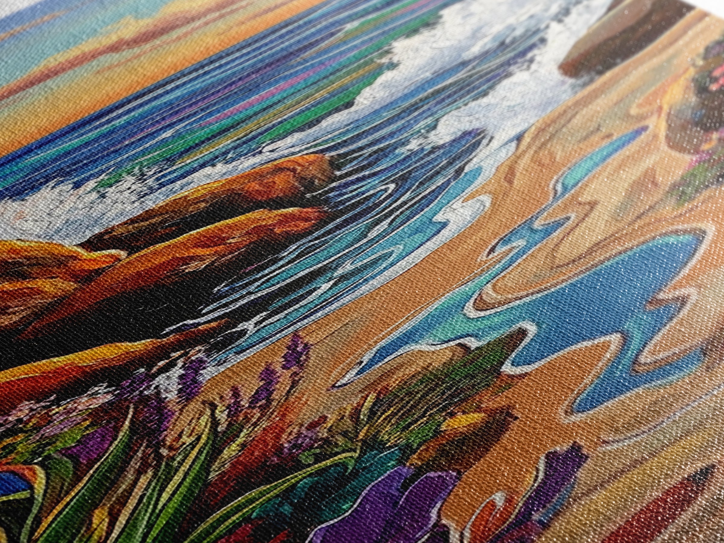 Beach Path, Rocks, Canvas Print, Coastal Wall Art, Nature Inspired Hallway Decor, Vibrant Ocean Scene, Boho Beach Aesthetic