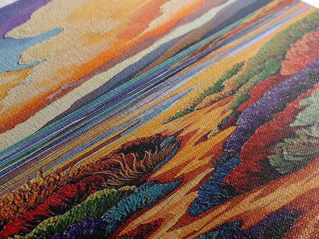 Beach Trail, Colorful Dunes, Seaside Nature, Framed Canvas Print, vibrant coastal landscape painting, tropical home wall art, bedroom art