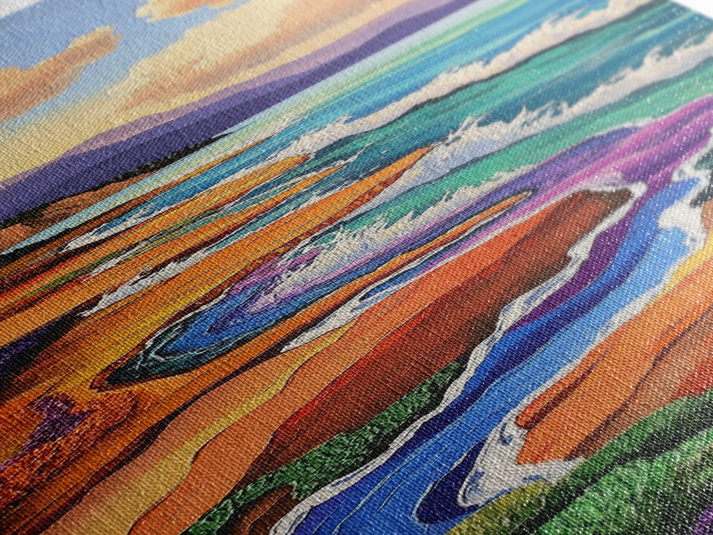 Coastal Waves, Flowers Landscape, Framed Canvas Print, Coastal wall art, beach landscape decor, boho style, bathroom or hallway art