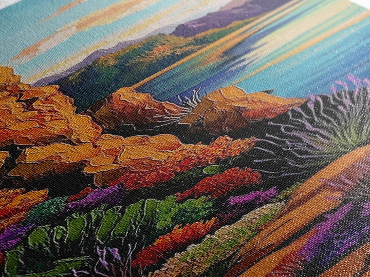 Cliffs Coastal Path, Nature, Canvas Print, Scenic coastal hiking trail art, vibrant cliffside painting, nature inspired living room wall decor