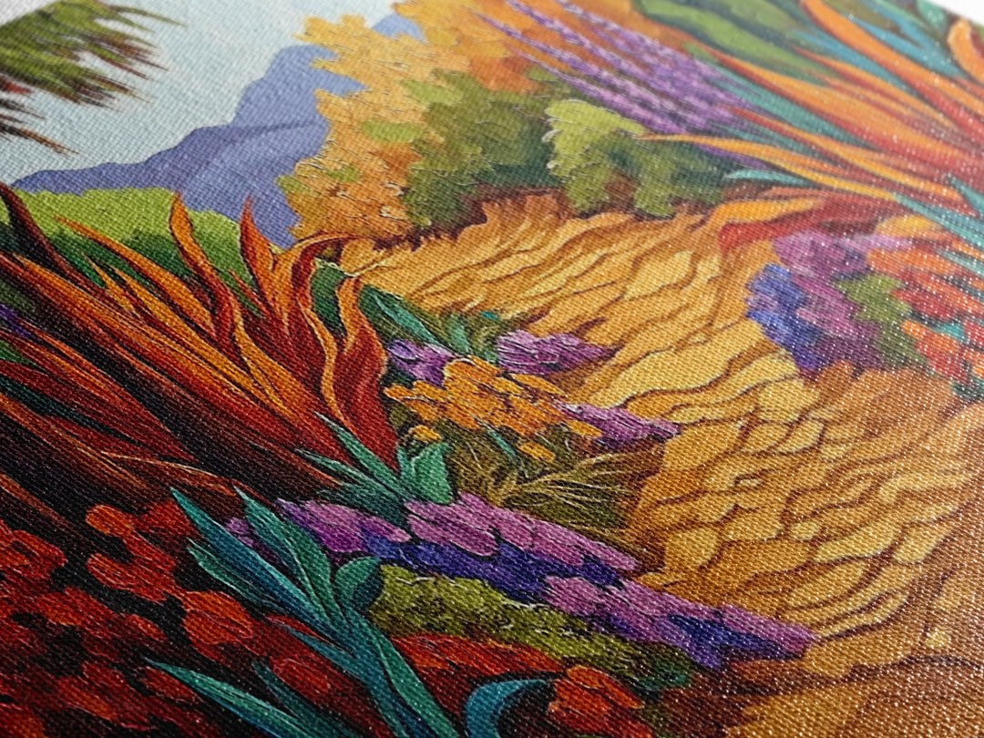 Autumn Pathway, Forest, Flowers, Framed Canvas Print fall landscape painting, nature wall art, rustic cabin decor, living room art