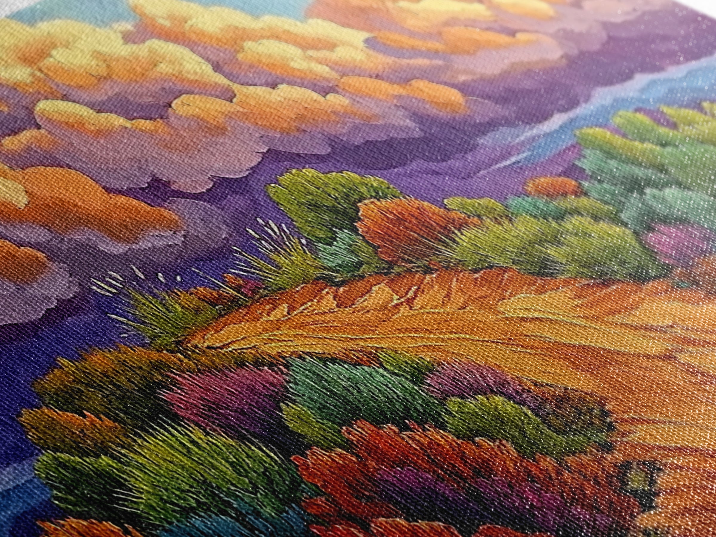 Autumn Trail, Clouds, Flowers, Canvas Print, fall mountain trail painting, landscape wall art, rustic cabin decor, hallway artwork